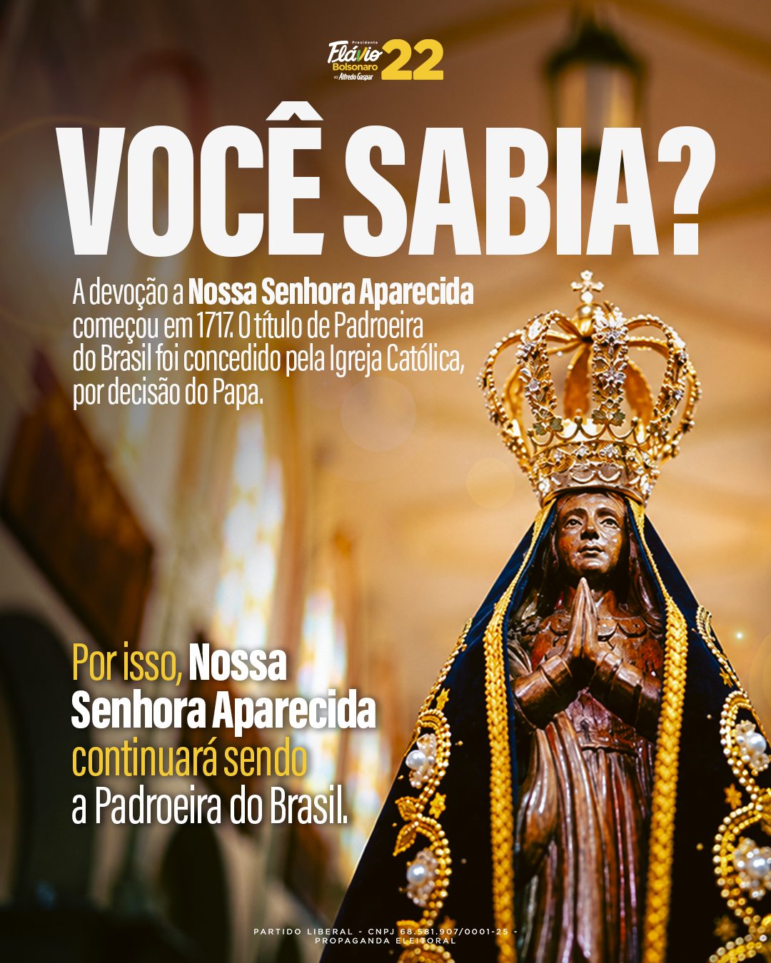 A devoção a Nossa Senhora Aparecida começou em 1717. Nossa Senhora Aparecida continuará sendo a Padroeira do Brasil.