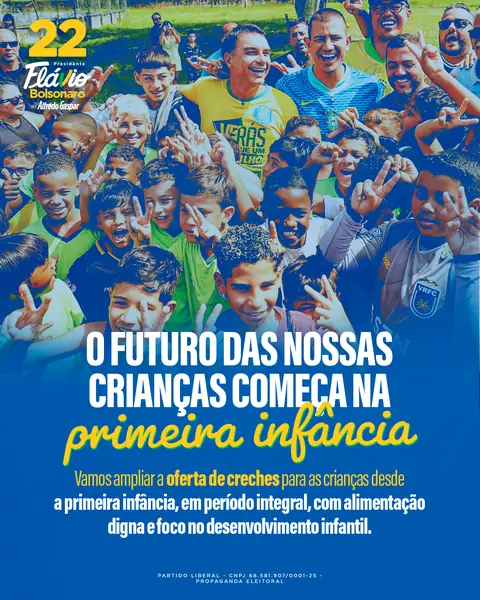 O futuro das nossas crianças começa na primeira infância. Vamos ampliar a oferta de creches para as crianças desde a primeira infância, em período integral, com alimentação digna e foco no desenvolvimento infantil.