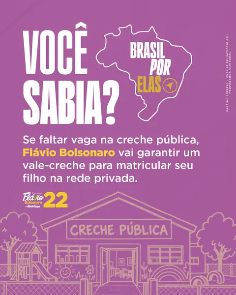 Se faltar vaga na creche pública, Flávio Bolsonaro vai garantir um vale-creche para matricular seu filho na rede privada.